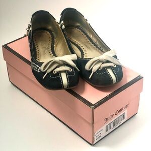 Juicy Couture flats, size 7.5, NAVY SUEDE, ANGEL COTTON LACE.